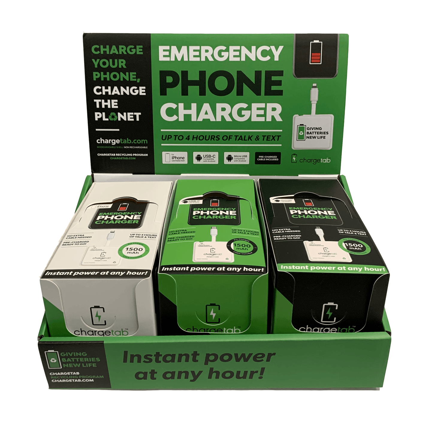 Emergency Phone Battery Charger - 30 Pack with Display - Chargetab