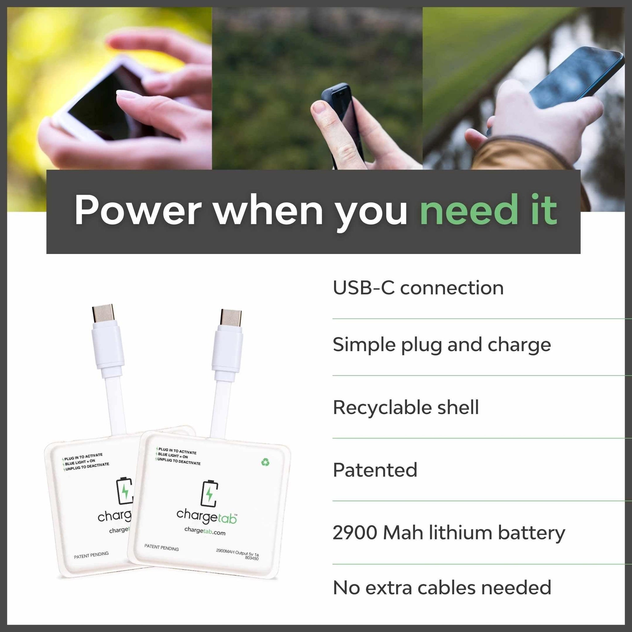 Ged Mediate Lover og forskrifter ChargeTab USB-C Emergency Phone Battery Charger (3 pack)